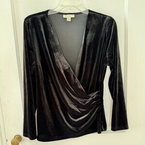 New without tags! Black velvet surplice ruched top from Appleseed's, size PL